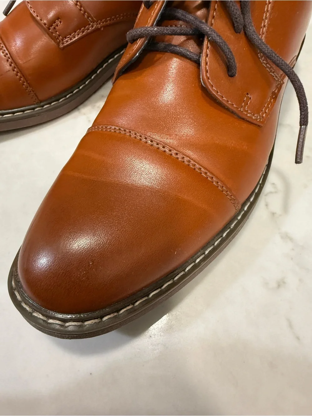 Classic Tan Lace-Up Kids Dress Shoes with Stitched Detail